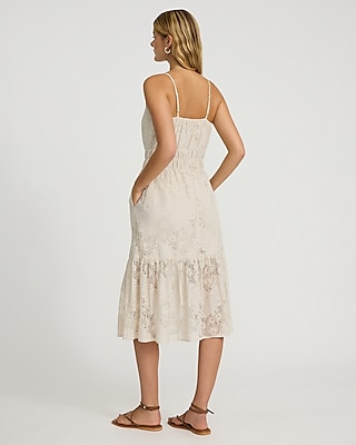 Lace Square Neck Sleeveless Tiered Midi Dress