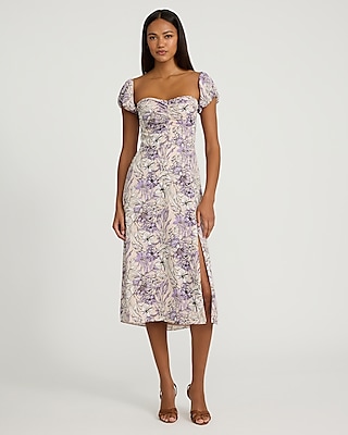 Jersey Floral Sleeveless Sweetheart Midi Dress