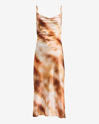 Printed Cowl Neck Midi Slip Dress