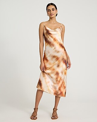 Printed Cowl Neck Midi Slip Dress