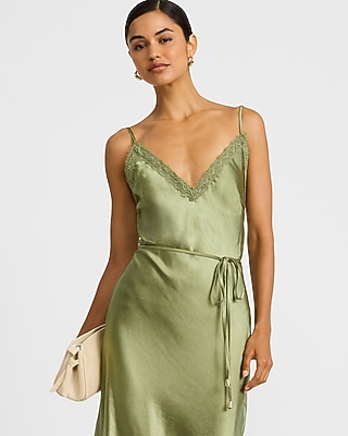 Satin Lace Trim V-Neck Low Back Maxi Slip Dress - thumbnail 2