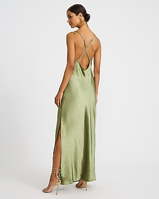Satin Lace Trim V-Neck Low Back Maxi Slip Dress - thumbnail 3