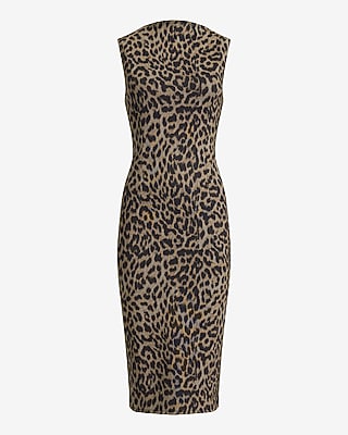 Ponte Leopard Crew Neck Cap Sleeve Midi Sheath Dress - image 4