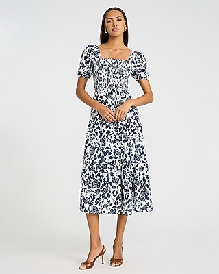 flowy square neck midi dress PRETTYGARDEN Women's Casual Midi Dresses Square Neck Short Sleeve Smoc