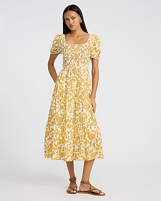 knee length dresses for ladies Square Neck Long Sleeve Midi Dress