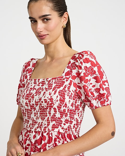 square neck dress puff sleeve SIBONEY A-Line Long Midi Dress For Womens at Amazon Women's Clothing store up back allow you to adjust the fit Puff-Sleeve Square-Neck Smocked Midi Dress