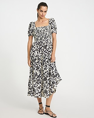 knee length dresses for ladies Beige Floral Midi Dress - All Dresses main image 0