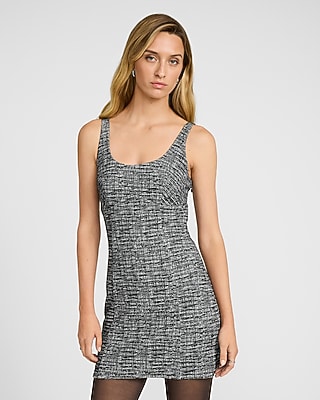 Tweed High Waisted Belted Mini Fit And Flare Skirt | Express