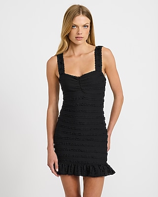 Textured Mesh Sweetheart Ruffle Mini Dress