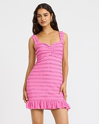 Textured Mesh Sweetheart Ruffle Mini Dress