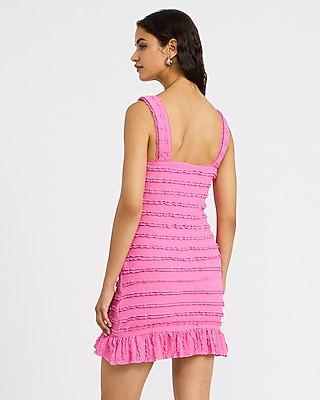 Textured Mesh Sweetheart Ruffle Mini Dress
