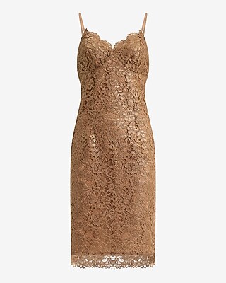 Metallic Lace Sweetheart Midi Slip Dress