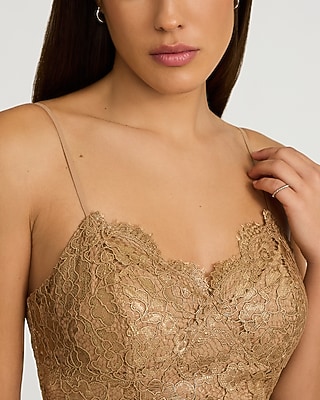 Metallic Lace Sweetheart Midi Slip Dress