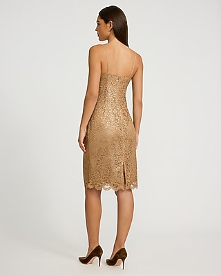 Metallic Lace Sweetheart Midi Slip Dress