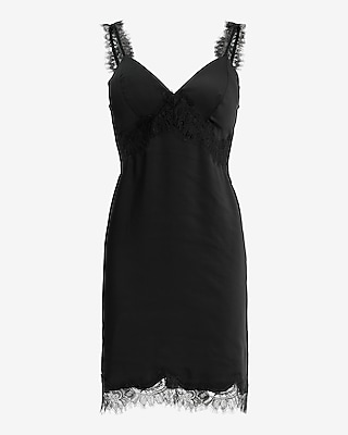 Satin Lace V-Neck Sleeveless Mini Dress