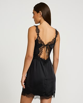 Satin Lace V-Neck Sleeveless Mini Dress