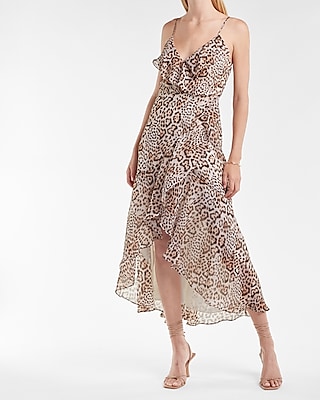 leopard print ruffle wrap maxi dress