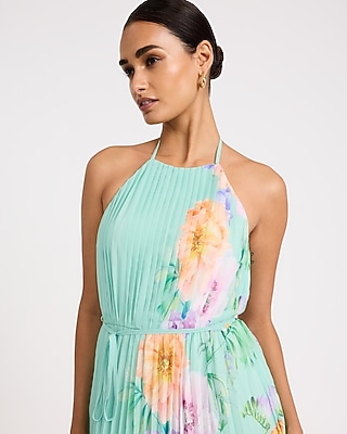 Pleated Chiffon Halter Sleeveless Maxi Dress - image 2