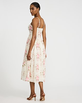Floral Square Neck Dipped Waist Smocked Back Midi Dress - image 2