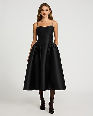 Satin Sweetheart Sleeveless Drop Waist Midi Dress With Pockets | Express