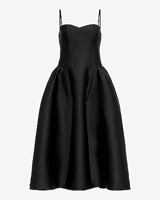 Satin Sweetheart Sleeveless Drop Waist Midi Dress