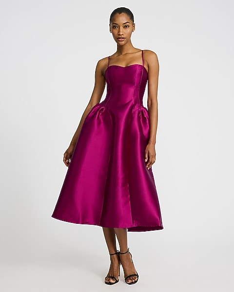 sleeveless drop waist dress Gwynn Taffeta Black, Fuchsia & Powder Blue neck drop waist dress Sweet & Simple Sleeveless Drop