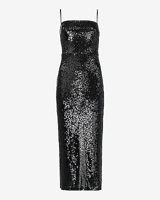 Sequin Square Neck Sleeveless Midi Dress