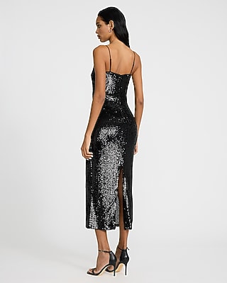 Sequin Square Neck Sleeveless Midi Dress