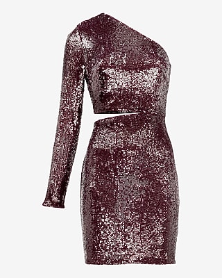 Sequin One Shoulder Cutout Mini Dress
