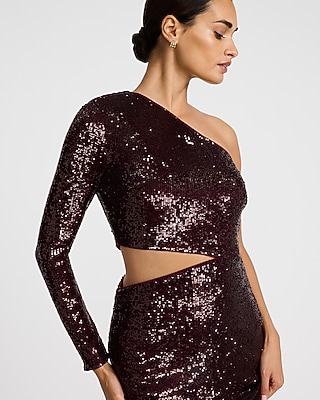 Sequin One Shoulder Cutout Mini Dress
