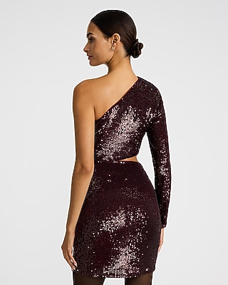 Sequin One Shoulder Cutout Mini Dress