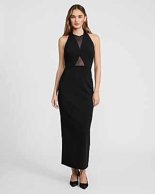 Mesh Pieced Halter Neck Sleeveless Maxi Dress | Express