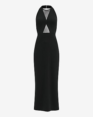 Mesh Pieced Halter Neck Sleeveless Maxi Dress - image 4