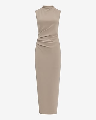 Crepe Mock Neck Sleeveless Ruched Maxi Sheath Dress - image 4