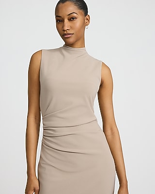 Crepe Mock Neck Sleeveless Ruched Maxi Sheath Dress - image 2