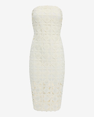 Crochet Windowpane Strapless Midi Dress