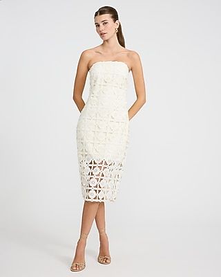 Crochet Windowpane Strapless Midi Dress