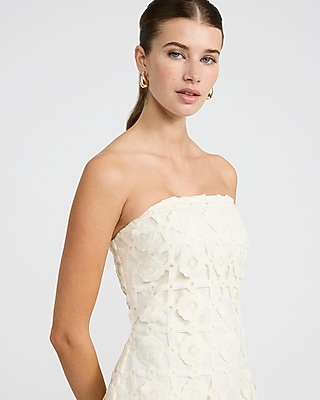Crochet Windowpane Strapless Midi Dress