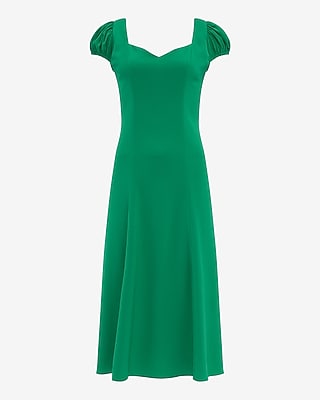 Sweetheart Puff Sleeve Smocked Back Midi Dress