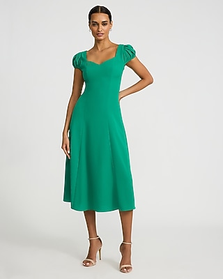 Sweetheart Puff Sleeve Smocked Back Midi Dress