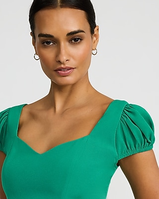 Sweetheart Puff Sleeve Smocked Back Midi Dress