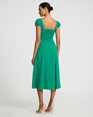 Sweetheart Puff Sleeve Smocked Back Midi Dress