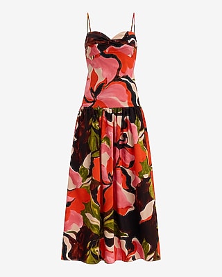 Floral Poplin Sweetheart Drop Waist Smocked Back Maxi Dress with Pockets