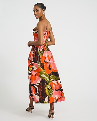 Floral Poplin Sweetheart Drop Waist Smocked Back Maxi Dress with Pockets