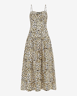 Leopard Poplin Sweetheart Drop Waist Smocked Back Maxi Dress with Pockets