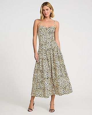 Leopard Poplin Sweetheart Drop Waist Smocked Back Maxi Dress with Pockets