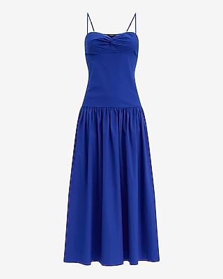Poplin Sweetheart Drop Waist Maxi Dress with Pockets