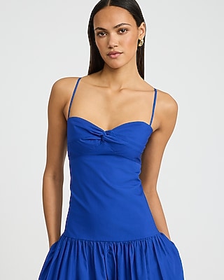 Poplin Sweetheart Drop Waist Maxi Dress with Pockets