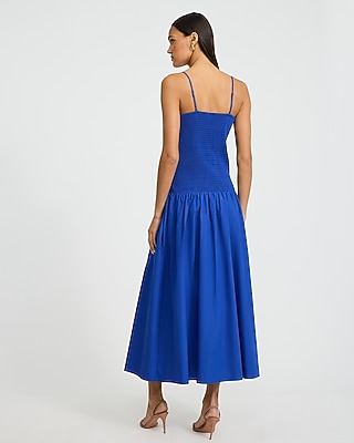 Poplin Sweetheart Drop Waist Maxi Dress with Pockets