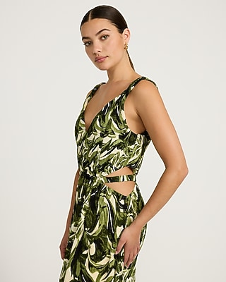 Textured Printed V-Neck Cutout Maxi Dress with Pockets - image 2